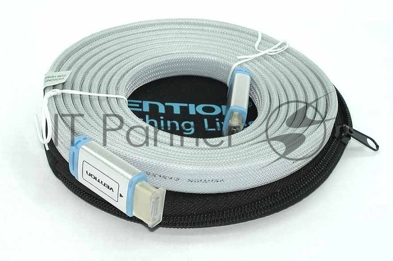 Кабель Vention HDMI (H450) 3m серый плоский в оплетке в круглом кейсе 12106