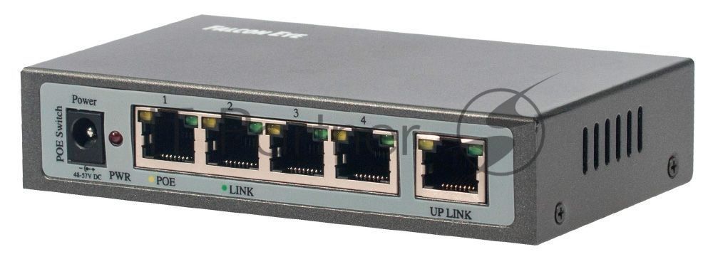 Коммутатор Falcon Eye FE-104POE-S, 4×100 Мбит/с PoE + 1×100 Мбит/с Uplink, неуправляемый