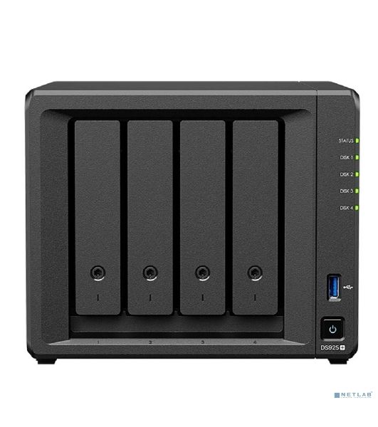 Сетевое хранилище Synology DiskStation DS925+ черный (AMD Ryzen V1500B/4Gb/4 pcs (3.5" or 2.5" SATA or SSD)/1xM.2 2280 NVMe SSD/RAID/1x4Gb/no WIFI) (DS