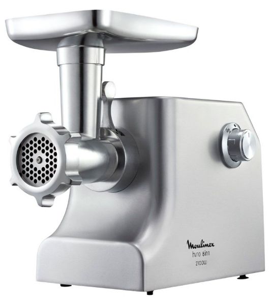 Мясорубка электрическая Moulinex ME858D32 серебристый, 2100 Вт, 5.5 кг/мин, реверс, защита от перегрузки, насадки - 8