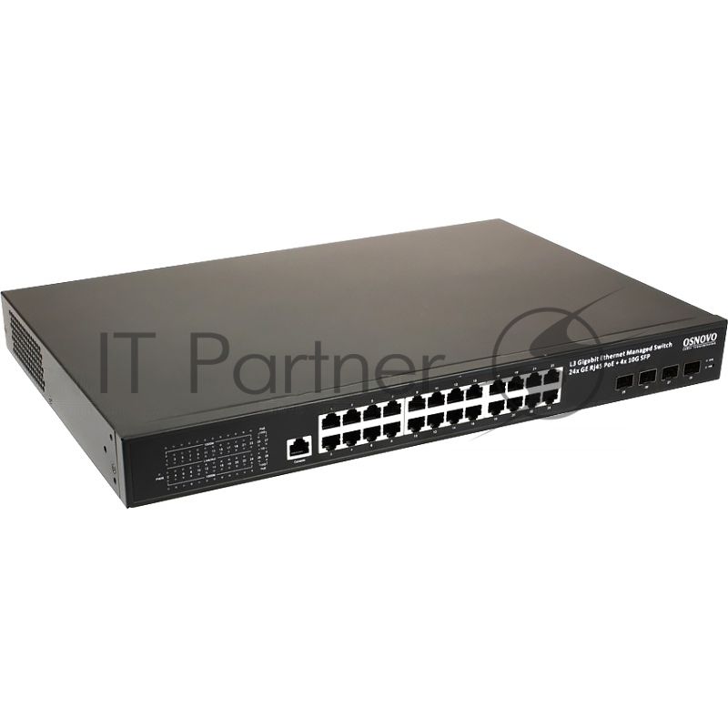 Гигабитный L3 PoE коммутатор на 28 портов, 24 *10/100/1000 Base-T PoE, 4*10G SFP+ Uplink, PoE на порт до 30W, суммарно до 400W OSNOVO