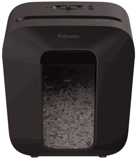 Шредер Fellowes PowerShred LX25 черный (секр.P-4)/перекрестный/6лист./11.5лтр./скрепки/скобы/пл.карты