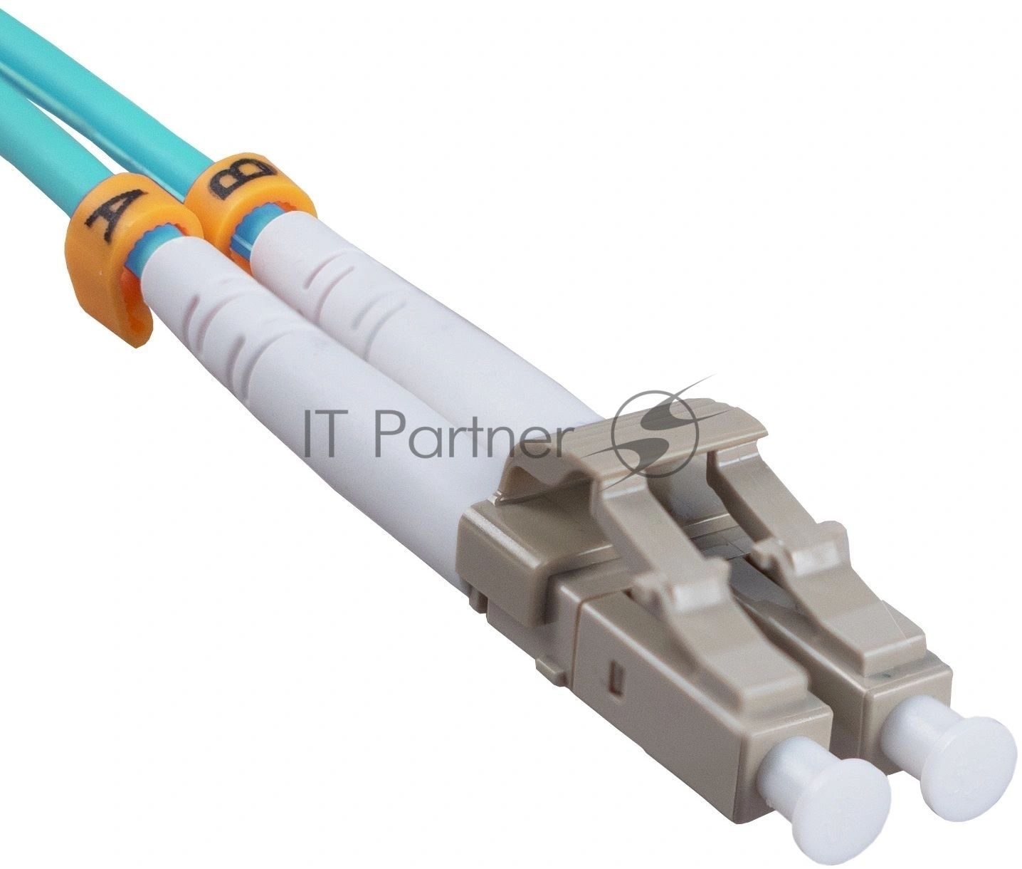 Патч-корд оптический Cabeus Tight Buffer FOP-50-LC-LC-20m Duplex LC/LC, OM3 50/125, LSZH, 20м, Ø 3мм, серый хвостовик, цвет: аква