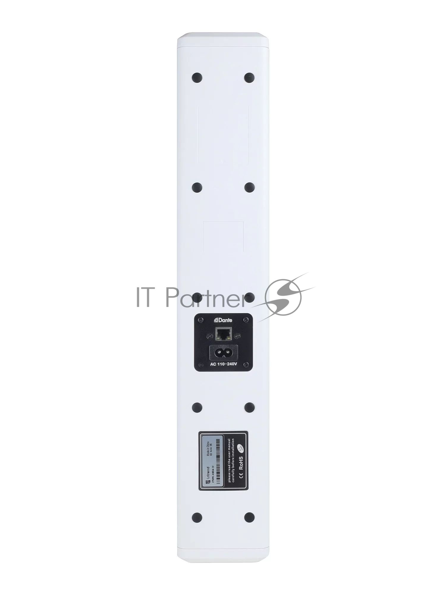 Звуковая колонна Intrend ITSPK-43DA-W активная 4x3", 240 Вт, вход DANTE, питание 110-220В, SPL 107dB, 80Hz18kHz, 20°х120° (VхH), вес 5.3кг, цвет белый, крепление в комплекте, (цена за 1шт., в упаковке 2 шт.)