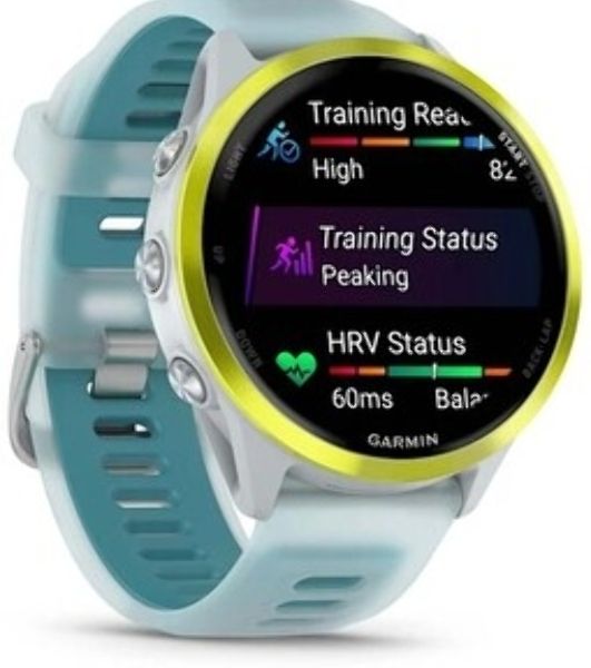 Умные часы Garmin Forerunner 970, 1.4" AMOLED, Wi-Fi, Bluetooth, NFC, 50м, белый / желтый / бирюзовый