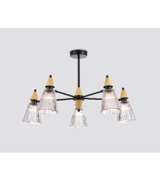 Люстра Ambrella light LH58114/5 BK/LW/SM черный/светлое дерево/дымчатый E14*5 max 40W D660*390