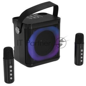 Переносная караоке система TRS2406 iconBIT K702B Колонка 10Вт, 2 микрофона Bluetooth, подсвктка, с аккумулятор в колонке 1500mAh и микрофонах, 16*12*16.7 CM, черный