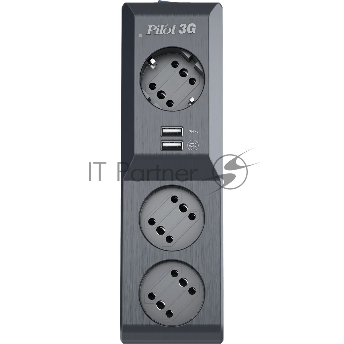 Сетевой фильтр Surge protector Pilot 3G 3xGP euro outlets, 10А/2.2 кВа, 2xUSB, 5m, черный