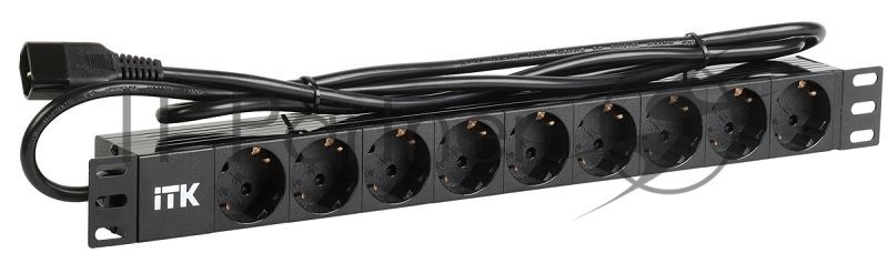 Блок 9 розеток DIN49440 (нем. cтанд.) 1U, шнур 2м вилка IEC 320 C14, профиль из ПВХ, черный PDU 9 розеток DIN49440 (нем. cтанд.) 1U, шнур 2м вилка IEC 320 C14, профиль из ПВХ, черный