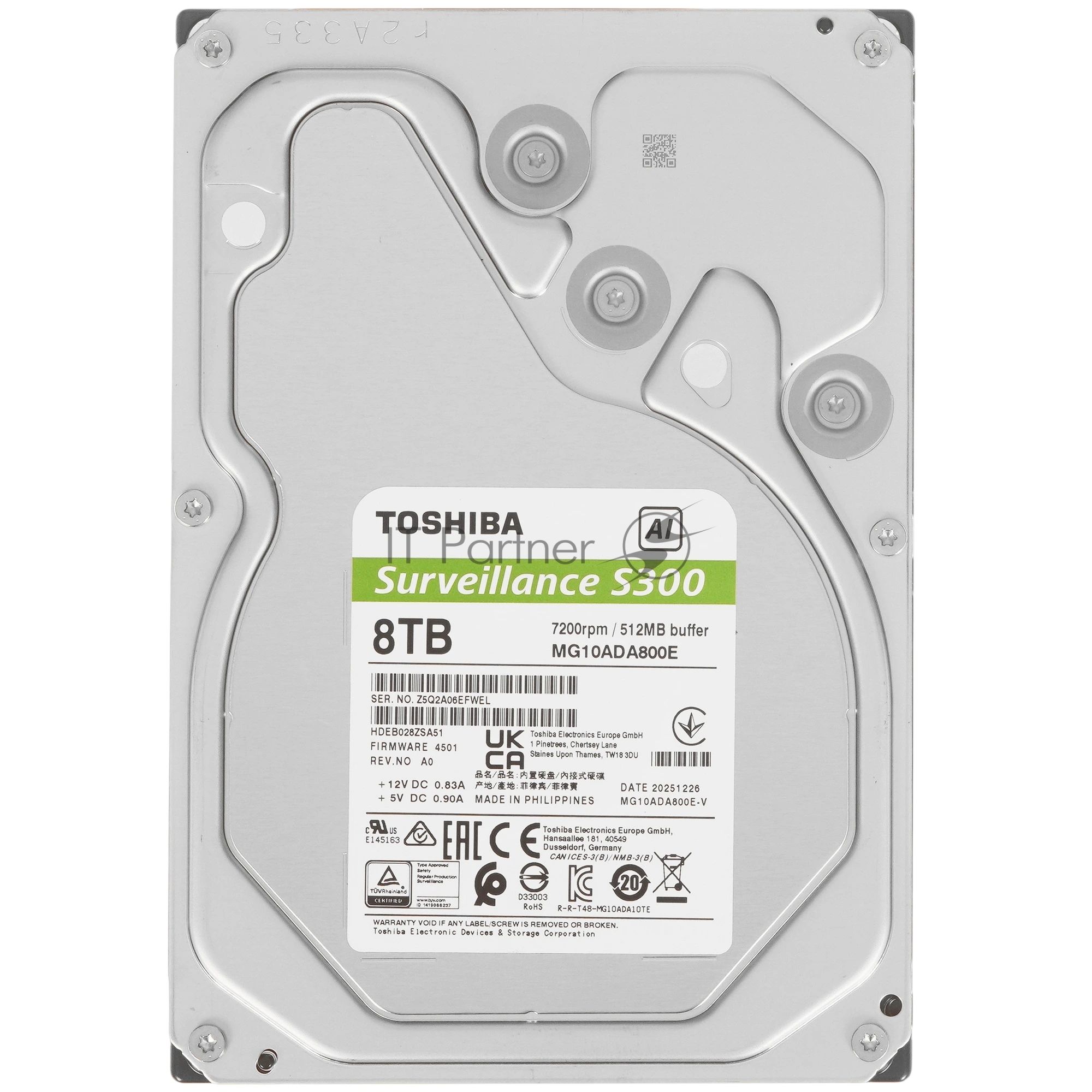 Жесткий диск HDD Toshiba S300 AI 8Tb 7200rpm SATA III 512Mb 3.5"