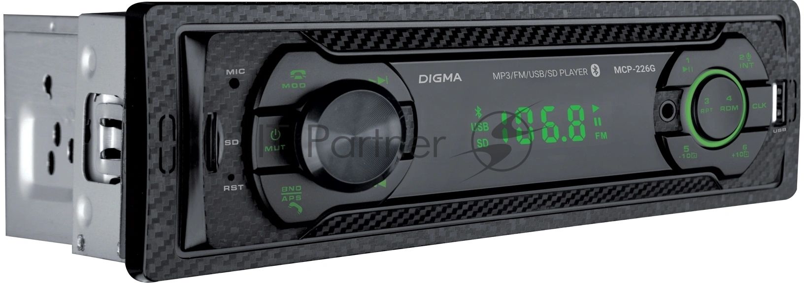 Автомагнитола Digma MCP-226G, 1 DIN, USB Type-A, AUX