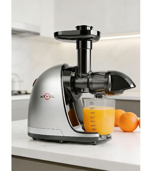 Соковыжималка Atvel PowerTwist J3 серый, шнековая горизонтальная, 150 Вт, 700 мл, электронное, реверс