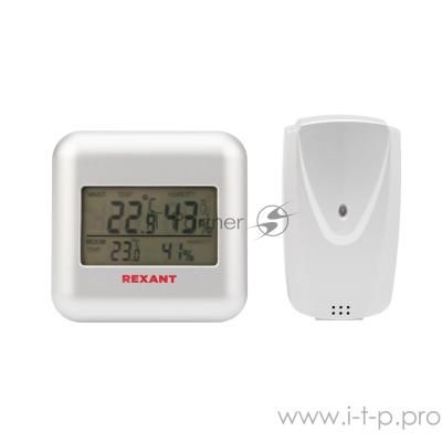 Термометр электронный Rexant S3341BF с часами и беспроводным выносным датчиком