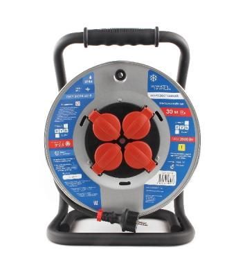 Удл. на мет. катушке “Power Cube” IP44 16А 30м резина 3*2,5мм2 4 роз. с/з