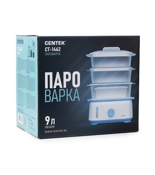 Пароварка Centek CT-1462 белый, 9 л, ярусы - 3, 1050 Вт, механическое