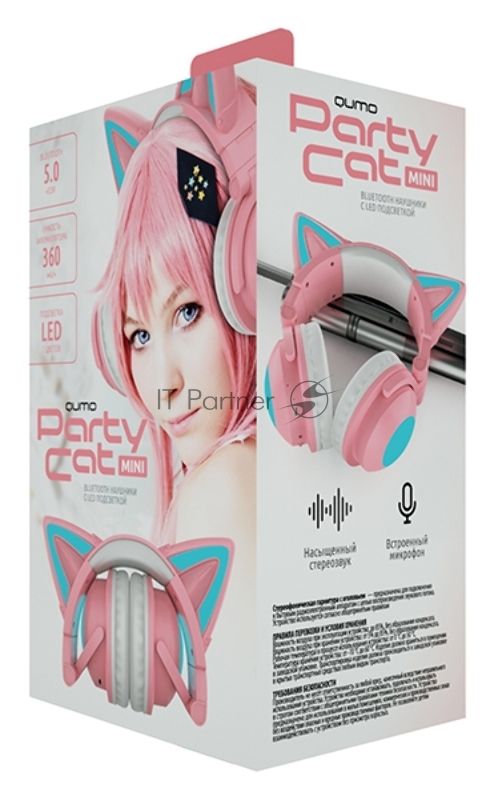 Гарнитура Party Cat mini ВТ 0051 (розово-голубые) c подсветкой накладная Bluetooth