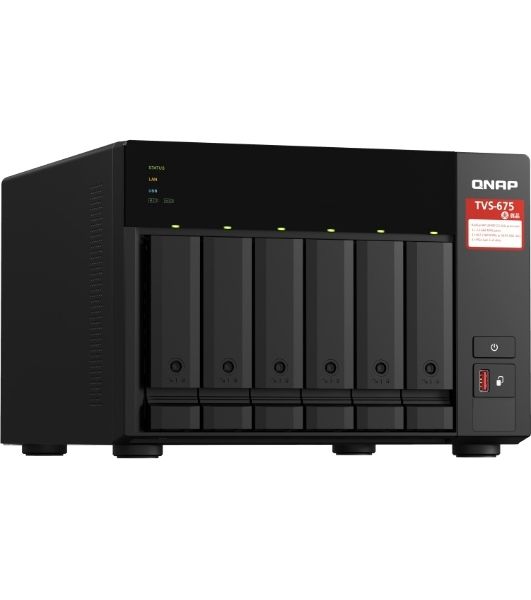 Сетевое хранилище без дисков SMB QNAP TVS-675-8G NAS, 6-tray w/o HDD, 2xM.2 SSD Slot, 1xHDMI-port. CPU 8-сore 64-bit x86 KX-U6580 2.5 GHz, 8GB DDR4 (1 x 8GB) up to 64GB (2 x 32GB), 2x 2.5 Gigabit LAN