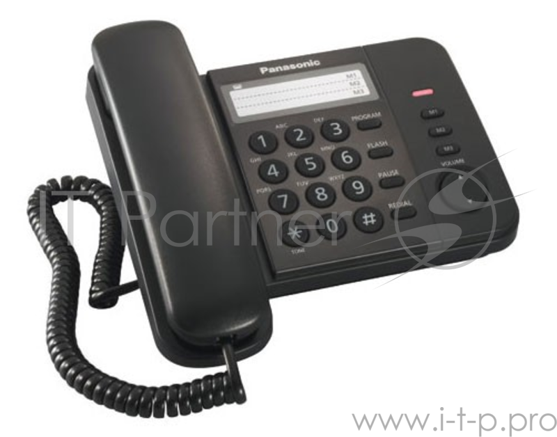 Телефон проводной Panasonic KX-TS2352RUB черный индикатор вызова,порт для доп. телеф. оборуд.,4 уровня громкости звонка