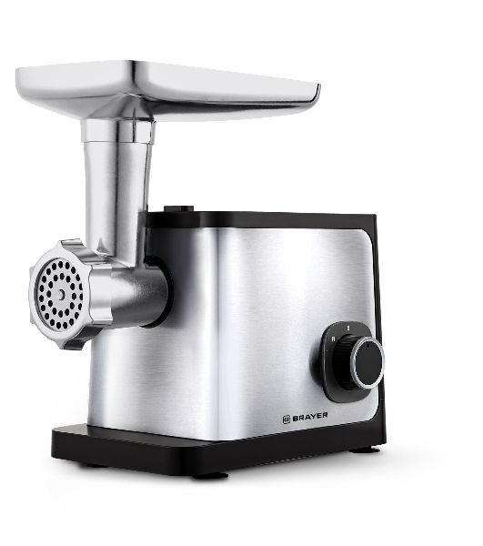 Мясорубка электрическая BRAYER BR1615 черный/серебристый, 1800 Вт, 1.5 кг/мин, реверс, защита от перегрузки, насадки - 4