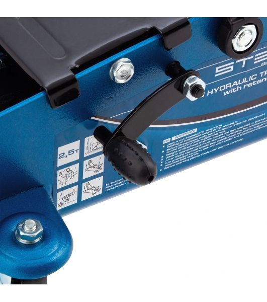 Домкрат Stels 51132 гидравлический подкатной с фиксатором 2.5 т safety pin 140-385 мм в кейсе