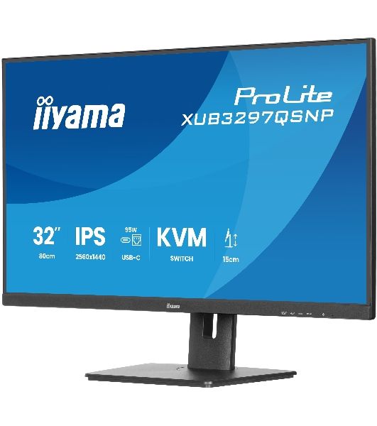 Монитор 32" Iiyama ProLite XUB3297QSNP-B1 IPS QHD, 100 Гц, 1 мс (MPRT), 16:9, 350 кд/м², HDMI 2.0, DP 1.4, USB-C (95 Вт PD), встроенные динамики (2x2.5 Вт), KVM-модуль, поворотная подставка, черный