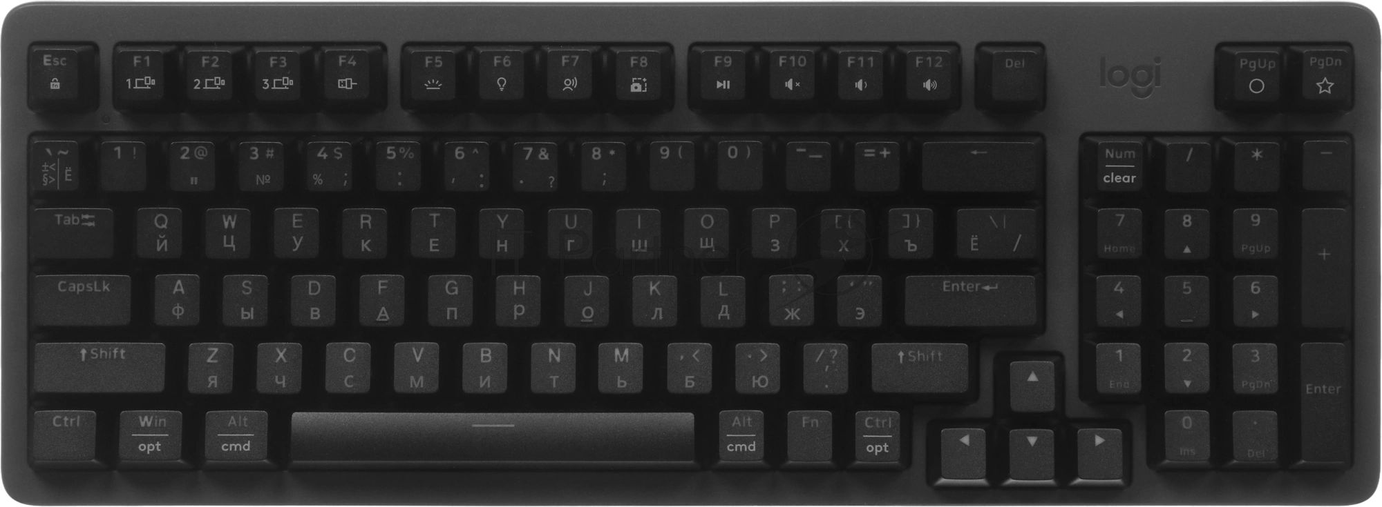 Клавиатура Logitech K868 гибридная, USB Type-A, Bluetooth, радиоканал, чёрный