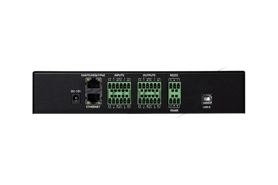 Аудиопроцессор Intrend ITDSP-0404Dv2 цифровой, 4x4 аналоговых входов/выходов, AEC, AFS, ANC, Dante 4x4, USB-B 2x2 на задней панели, PoE, управление по RS232/485, IP
