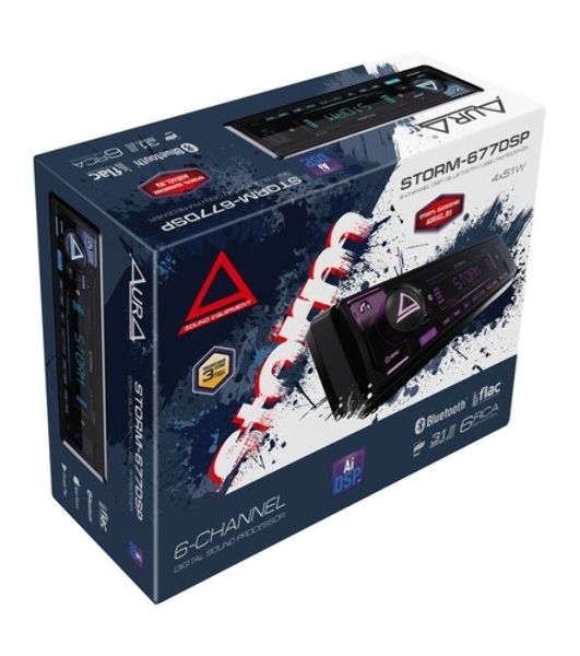 Автомагнитола AURA STORM-677DSP, 1 DIN, Bluetooth, USB Type-A, AUX, пульт ДУ