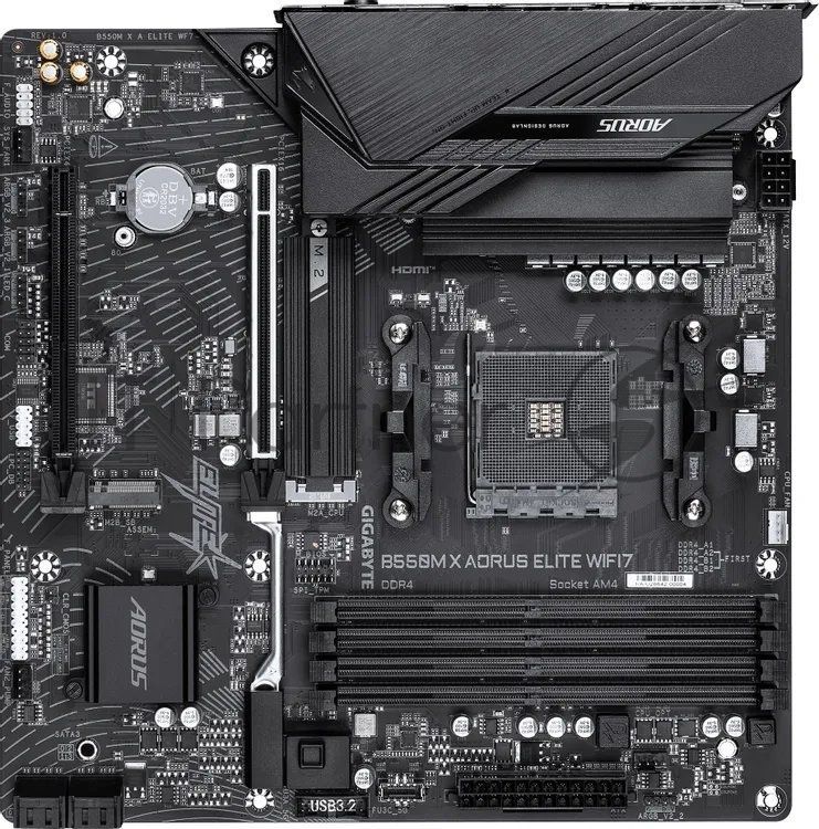 Материнская плата Gigabyte B550M X AORUS ELITE WIFI7, AM4, AMD B550, 4xDDR4, 4xSATA, 2xM.2, 1xPCIe 4.0 x16, 1xPCIe 3.0 x4, 1xHDMI, 1xDisplayPort, 1x 2.5Gb LAN, 5xUSB 3.2 Gen 1, 1xUSB Type-C, 2xUSB 2.0, 3x3.5 мм, 7.1, microATX
