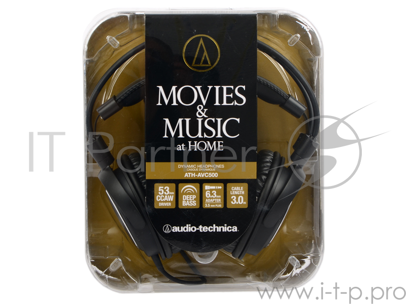 Наушники AUDIO-TECHNICA ATH-AVC500, дуговое крепление, част. диапазон: 10-25000Гц, макс. входн. мощность 1800мВт, чувствит. 106дБ/мВт, сопростивление 40Ом, диаметр мембраны 53мм, шнур 3м, штекер 3,5мм, в комплекте адаптер на 6,3мм