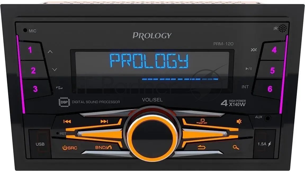 Автомагнитола Prology PRM-120, 2 DIN, Bluetooth, USB Type-A, AUX, пульт ДУ