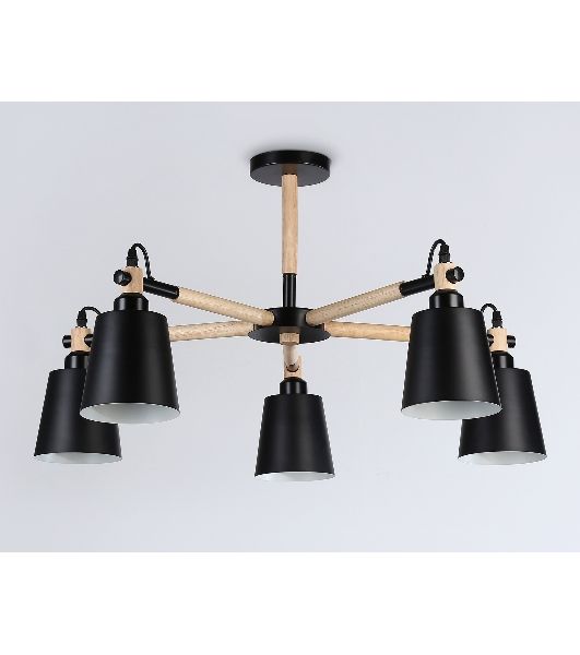 Светильник Ambrella light TR82211/5 BK/LW черный/светлое дерево E27/5 max 40W D780*430