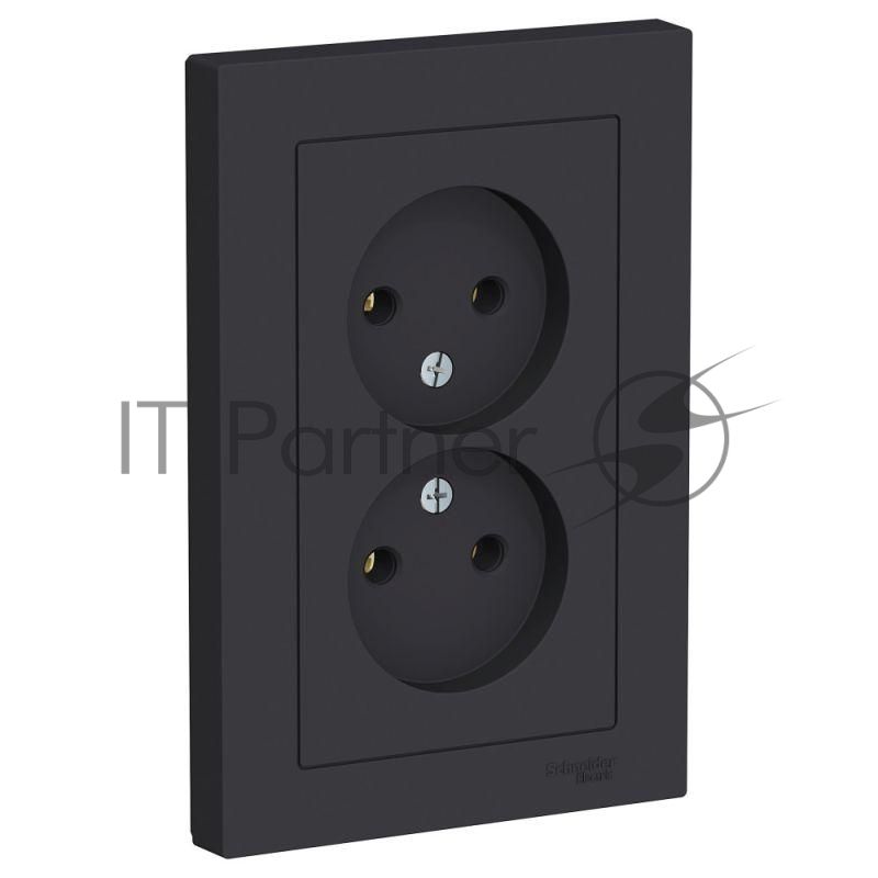 Розетка 2-м AtlasDesign без заземл. 16А в сборе карбон SchE ATN001020