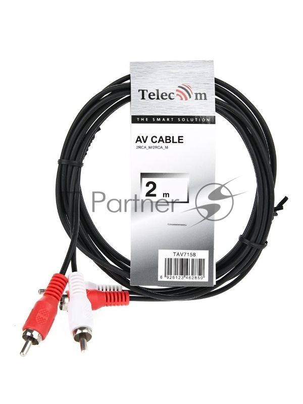 Кабель соединительный 2xRCA (M) - 2xRCA (M) черный 2m, Telecom <TAV7158-2M>