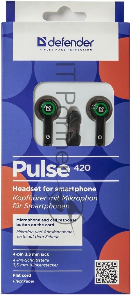 Наушники Defender Pulse 420 черный/зеленый