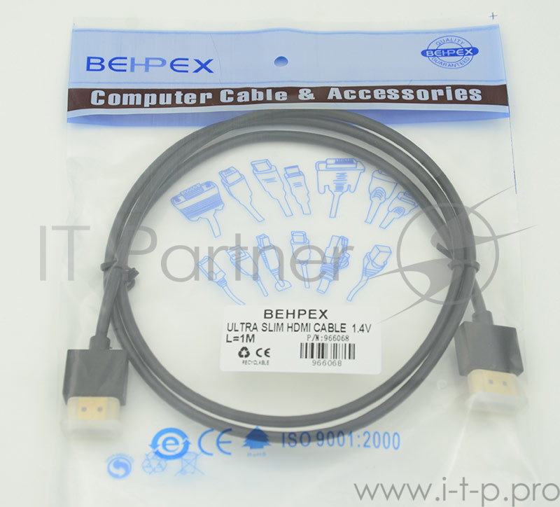 Кабель HDMI Gold Plated Connector, Ver1.4, Ultra Slim HDMI19 (m)/HDMI19 (m) 1м позолоченные контакты