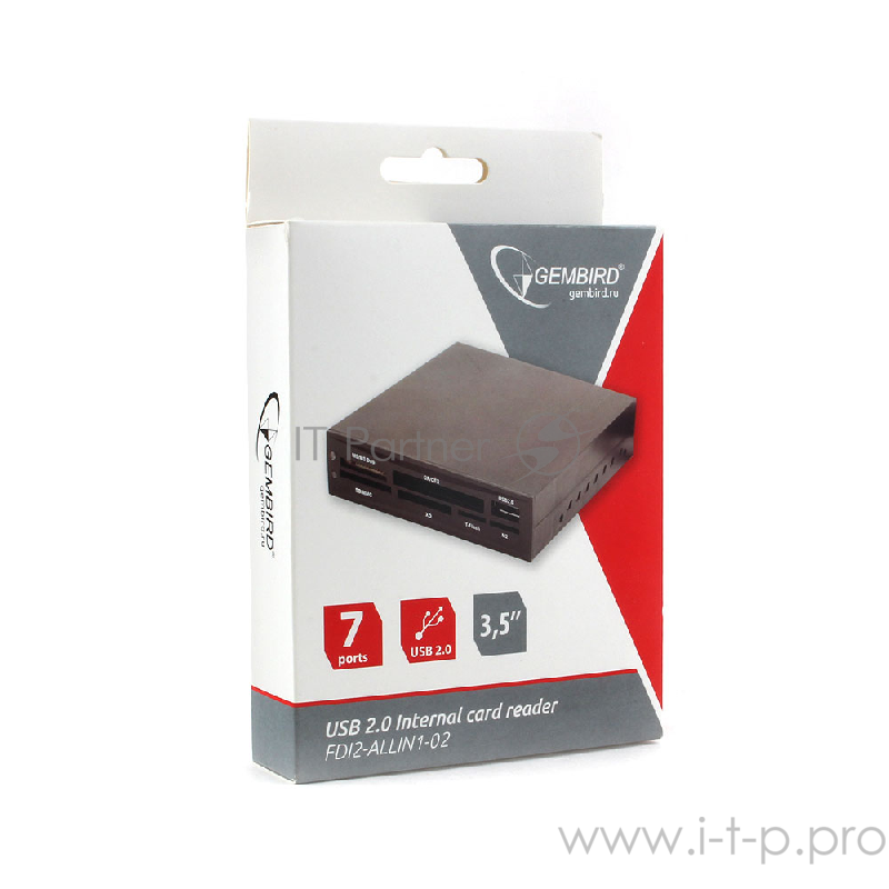 Кард-ридер Gembird FDI2-ALLIN1-02-B/черный/SD/T-Flash/Micro-SD/Micro-SDHC/Micro-SDXC/USB 2.0/метал