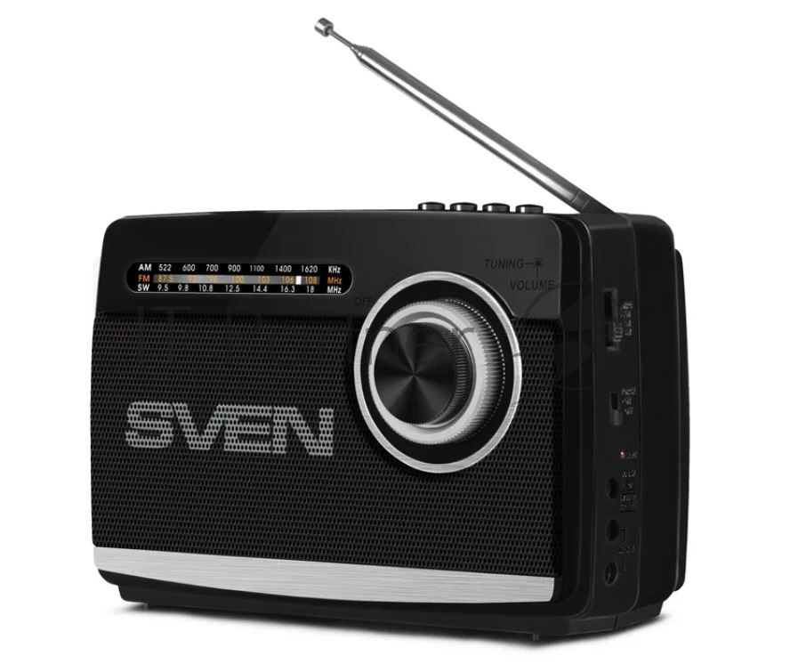 Радиоприёмник SVEN SRP-535 чёрный (3 Вт, FM/AM/SW, USB, SD/microSD, 900 мАч, 2 х D/UM, фонарь)