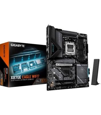 Материнская плата Gigabyte X870E EAGLE X3D WIFI7, AM5, AMD X870E, 4xDDR5, 4xSATA, 4xM.2, 1xPCIe 5.0 x16, 1xPCIe 4.0 x16, 1xPCIe 3.0 x16, 1xHDMI, 1x5Gb LAN, Wi-Fi 7, Bluetooth 5.4, 2xUSB-C 40Gbps (USB4), 1xUSB-C 10Gbps, 4xUSB-A 10Gbps, 4xUSB-A 5Gbps, 3x3.5