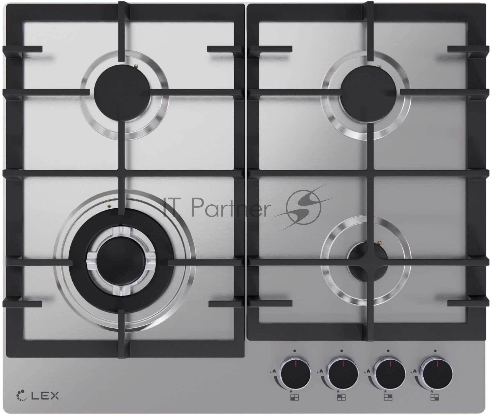 Газовая варочная поверхность Lex GVS 645 IX, 4 конфорки, нержавеющая сталь, 8000 Вт