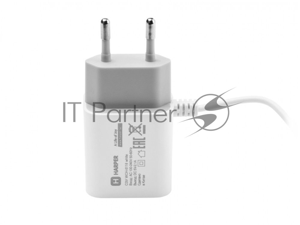 Сетевое зарядное устройство Harper WCH-5118 WHITE 1xUSB 2.1A + кабель USB Type-C