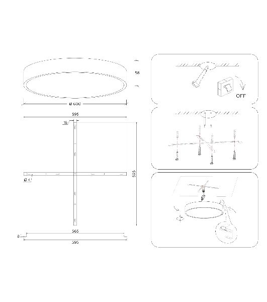 Потолочный светодиодный светильник Ambrella light FV5537 BK черный LED 90W 3000K D600*58 (Без ПДУ)