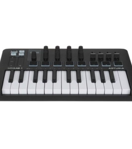 MIDI клавиатура 231509 Arturia MiniLAB 3 Rose Quartz 25 клавиш, 8 энкодеров, 8 RGB пэдов, 8 фейдеров, дисплей, сенсорные регуляторы Pitch/Modulation, MIDI-выход, 1/4" Jack вход педали, режим Chord, арпеджиатор, USB-C