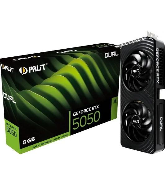 Видеокарта Palit GeForce RTX 5050 DUAL, NVIDIA RTX 5050, 8 ГБ GDDR6, 128 бит, PCI-e 5.0, 1xHDMI, 3xDP, 2572 МГц