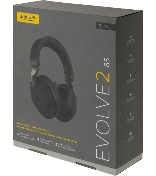 Гарнитура Jabra Evolve2 85 чёрный, беспроводная + проводная, Bluetooth, до 37 ч
