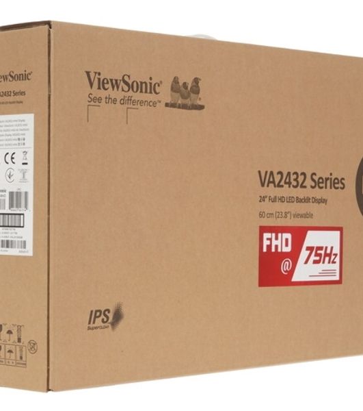 Монитор 23.8" ViewSonic VA2432-MHD-3 IPS 1920x1080, 75 Гц, 4 мс, 16:9, 250 кд/м², VGA, HDMI 1.4, DP 1.2, 3.5 Jack, динамики (2x2 Вт), черный