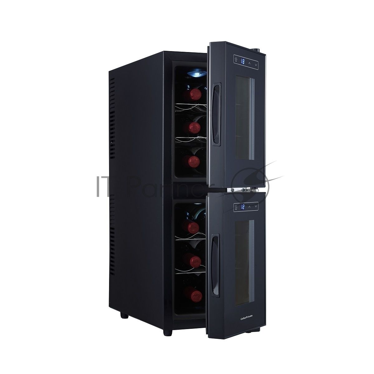 Винный шкаф CellarPrivate CP012-2Е черный, 32 л, 2 отсека, 12 бут.