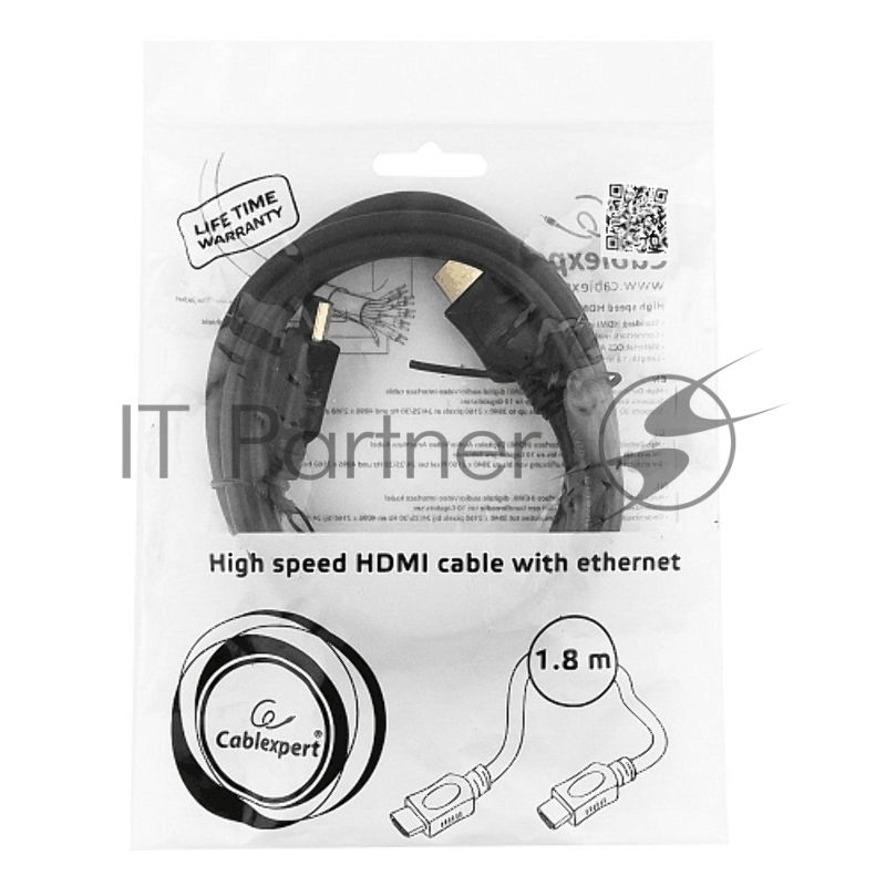 Кабель Cablexpert HDMI CC-HDMI4L-6, 19M/19M, v2.0, серия Light, позол.разъемы, экран, 1.8м, черный, пакет