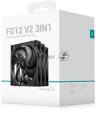 Вентилятор корпусной DeepCool FD12 V2 (3 шт.), 120 мм, 500-2500 об/мин, 32.32-35.66 дБ, 4 pin PWM, без подсветки