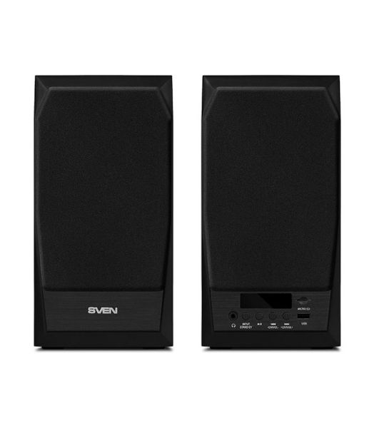 Акустическая система 2.0 SVEN MC-10, чёрный, мощность 2x25Вт (RMS), FM-тюнер, USB/microSD, дисплей, пульт ДУ, Bluetooth SVEN MC-10, чёрный, акустическая система 2.0, мощность 2x25Вт (RMS), FM-тюнер, USB/microSD, дисплей, пульт ДУ, Bluetooth
